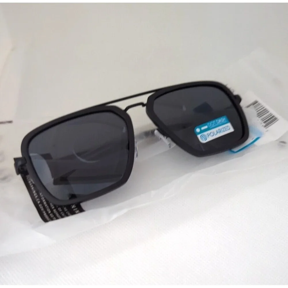 Dot Dash Rave-Up Polarized‎ Unisex Square Aviator Sunglasses - Black/Black